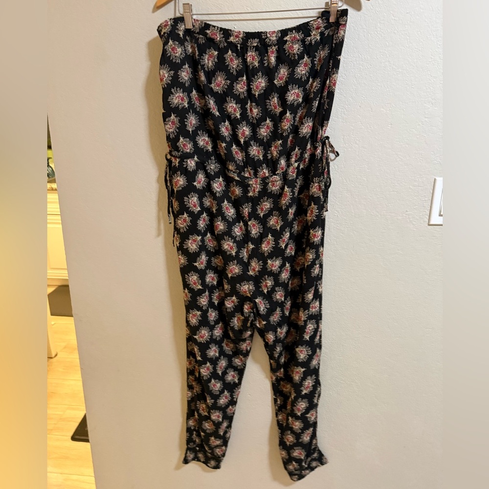 Denim & Supply Ralph Lauren Black Floral Strapless Jumpsuit Size L